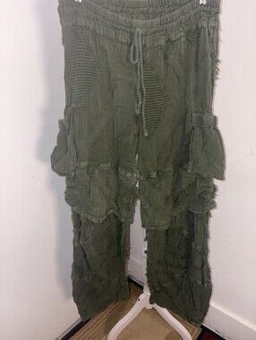 Olive Green Distressed Cargo Wide-Leg Pants